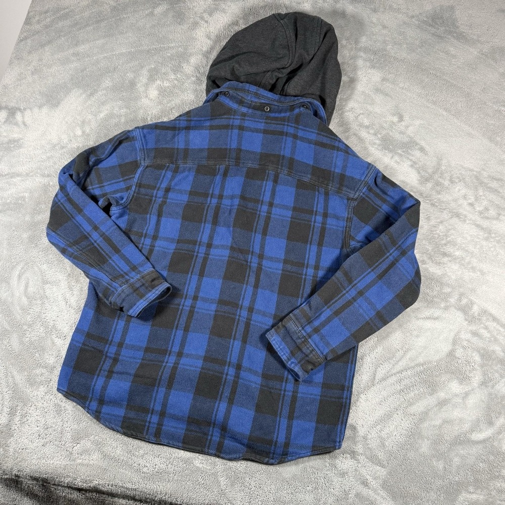 American Eagle Outfitters Flannel Shirt Mens Size M Blue Plaid Hooded Button Up - Picture 15 of 15